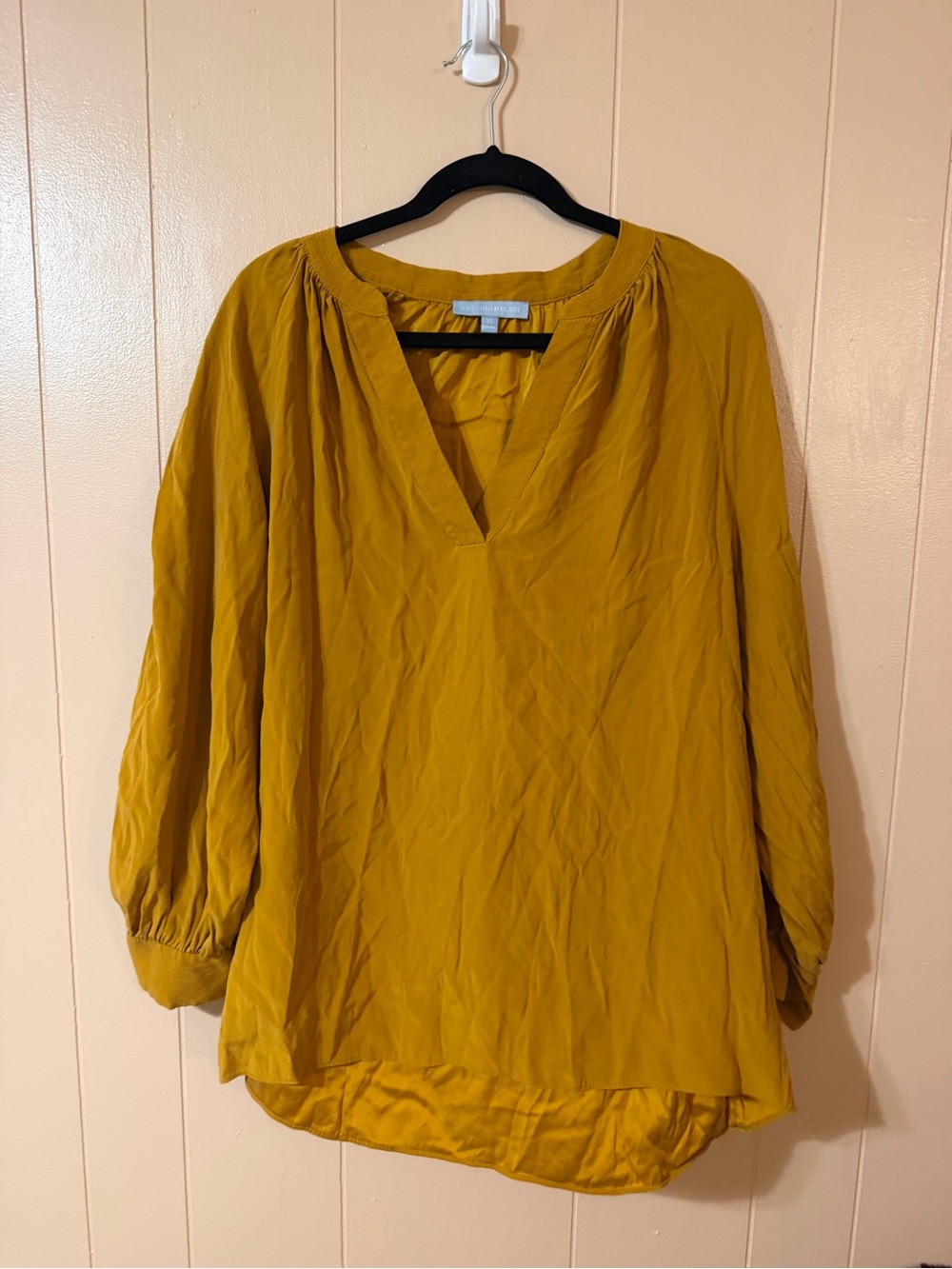 Antonio Melani Silk Lightweight Mustard V-Neck Women's Blouse